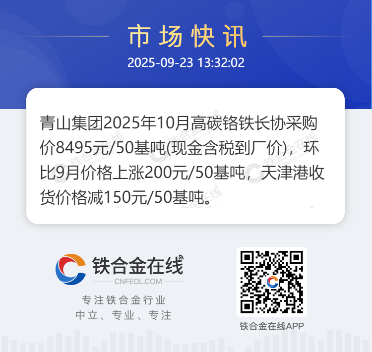 TSS Group's Long term Purchase Price for High Carbon Chromium Iron in October 2025